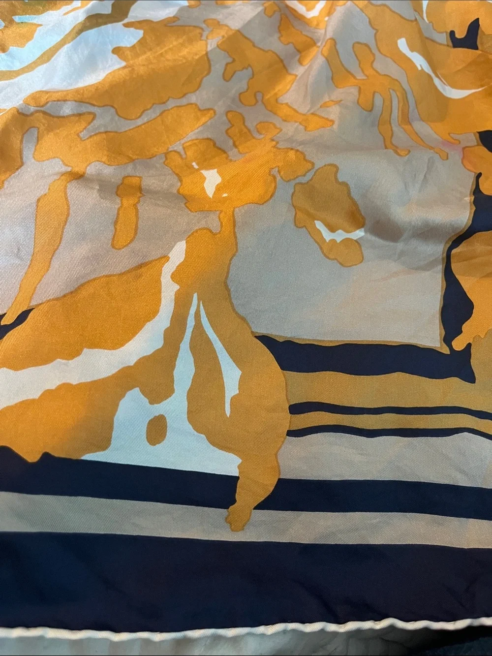 Richard Allan Silk Floral Print Scarf - Gold & Navy 28” square (missing tag)